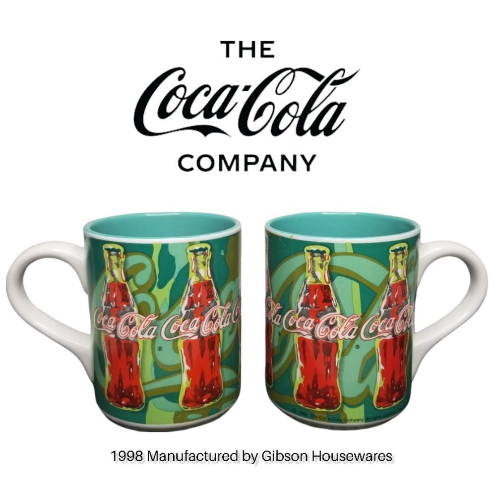 Coca Cola Rhythm Green and Red Collectible 1998 by Gibson Housewares Coffee Mugs